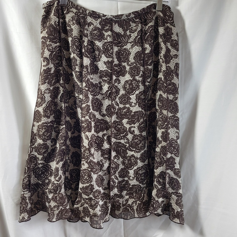 Sag Harbor Womens Brown Floral Rose Print A-Line Midi Skirt Size 16 Ruffle Hem‎
